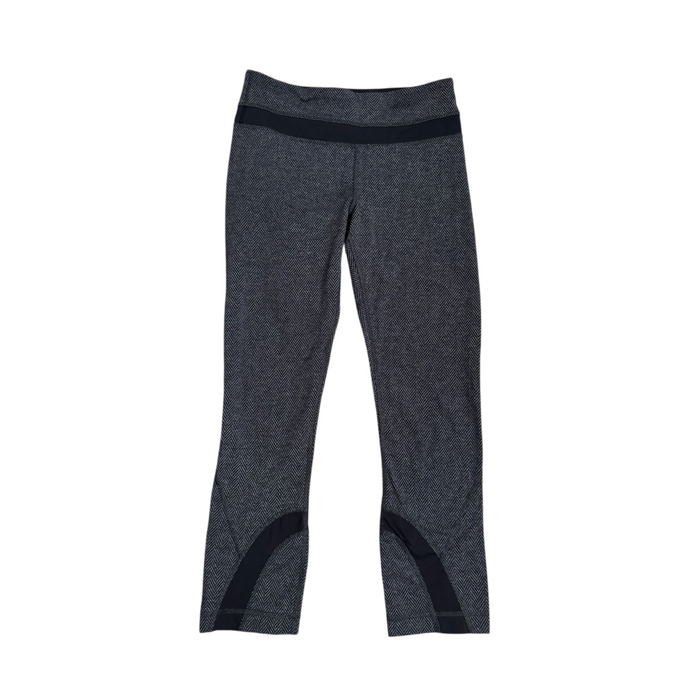 Lululemon Run Inspire‎ Crop II Leggings Black Gray Herringbone Pants Women's  4